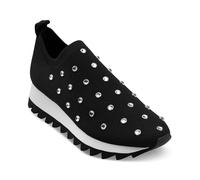 DKNY Women's Abbott Studded Knit Slip on Sneaker, Black/Nickel, 6 UK