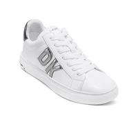 DKNY Women's Abeni-Lace Up Sneakers, White and Nickel, 6 UK