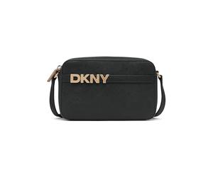 DKNY Women's Avril Camera Bag Cow Leather Coated with 100% Polyurethane, Black and Gold, Black and gold, Small
