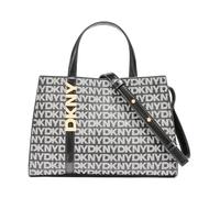 DKNY Women Avril Small Satchel Crossbody 100% PVC with PU Trim, Black Logo and Black