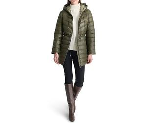 DKNY Women's Bib-Front Light-Weight Puffer Down Alternative Coat, Loden, XL