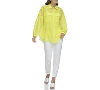 DKNY Women's Long Sleeve 2 Pocket Flange Chiffon Shirt Blouse, Limonata, L