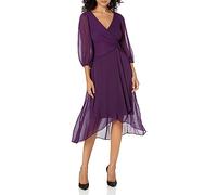 DKNY Women's Chiffon 3/4 Sleeve Faux Wrap Dress, Wine, 14
