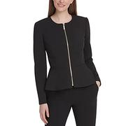 DKNY Women's Collarless Zip Front Jacket, Black, 8