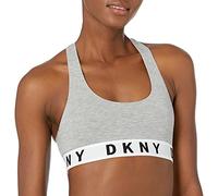 DKNY Women's Cozy Boyfriend Racerback Bralette Bra, Heather Gray/White/Black, XL