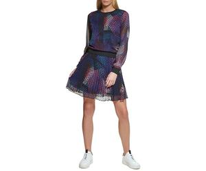 DKNY Women's Cropped Elevate Sheer Sleeve Sportswear Top Sweater, Black Multi, L