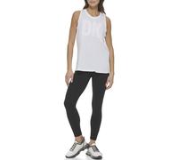 DKNY Women's Exploded Applique Logo Longline Tank Yoga Shirt, White, XXS