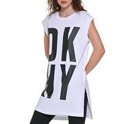 DKNY Women's Exploded Logo Cotton Blend Tunic T-Shirt, weiß/Schwarz, M