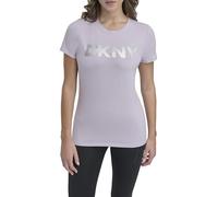 DKNY Women's Exploded Logo Crew Neck Tee T-Shirt, Orchid/Silver, S
