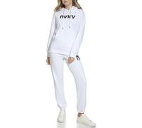 DKNY Women's Fade Away Logo Longline Sweatshirt Hooded, White, L