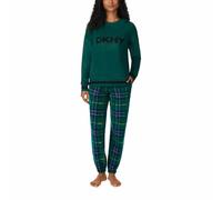 DKNY Women's Fleece Lounge Set, Luxury Chenille Logo Applique, Crew Neck Long Sleeve Top and Jogger Trousers with Pockets, Stretch Sizes S-XL (2, Green, M)