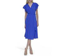 DKNY Women's Flutter Sleeve Tie Fit and Flare Midi Dress, Cosmic Blue, 20