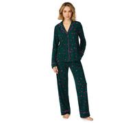 DKNY Women's Folded Long Sleeve Notch Top & Pant Sleep Set in Cool Pine Animal in Dark Green | Size: Medium DKNY Dark Green M