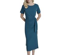 DKNY Women's Front Tie Boat Neck Short Sleeve Dress, Teal Glass, M