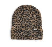 DKNY Women's Fuzzy Mini Leopard Beanie Fashion Scarf, Truffle, One Size