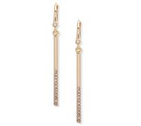 DKNY Gold-Tone Half-Pavé Bar Linear Drop Earrings - Gold Earrings for Women - Elegant Dangle Earrings - Beautiful Women's Jewelry, One Size, Brass, No Gemstone
