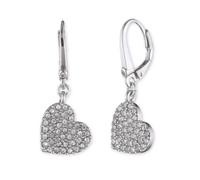 DKNY Heart Drop Earrings - Dangle Heart Earrings - Women's Silver Earrings with Leverback Closure - Great Gift for Women, One Size, Silver, No Gemstone