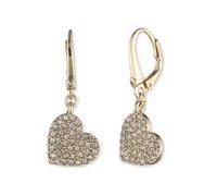 DKNY Womens Heart Leverback Drop Earrings in Gold with Crystal Stones, 60527644