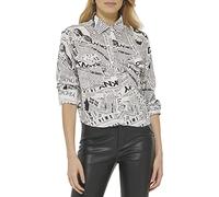 DKNY Women's High Low Hem Woven Button up Blouse T-Shirt, Black/White, S