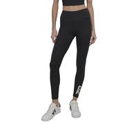 DKNY Women's High Waist Full Length Stacked Logo Tight Pants, Bk/SLV Stripe, XS