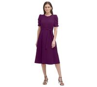 DKNY Women's Jewel Neck Scuba Crepe Dress, Wine, 18