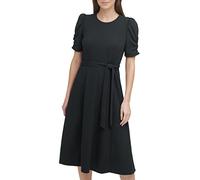 DKNY Women's Knot Sleeve Midi Shirt Dress, Black/Silver, 14