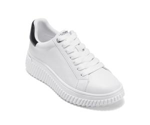 DKNY Women's Lobeco Lace Up Platform 50 mm Trainers, White and Black, 40.5 EU