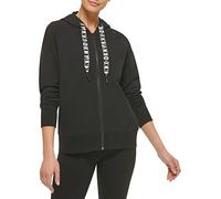 DKNY Women's Logo Drawstring Zip Up Hoodie, Activewear Sweatshirt Hooded, Black, Large