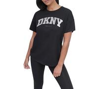 DKNY Womens Logo Long Sleeve T-Shirt, Black/Silver, M