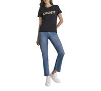 DKNY Women's Logo Soft Short Sleeve Top, Black/Light Gold, S