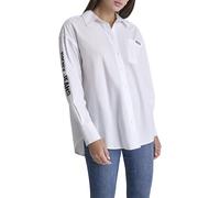 DKNY Women's Long Sleeve Button Down Embroidered Shirt, White and Black, S