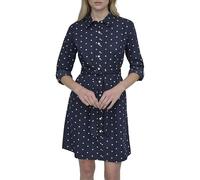 DKNY Women's Long Sleeve Collared Tie Fit & Flare Mini Dress, Navy/Ivory, 6
