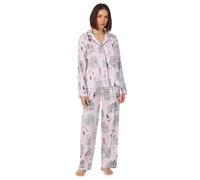 DKNY Women's Long sleeve notch top & pant sleep set in white city print in Pink | Size: Small DKNY Pink S