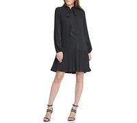DKNY Womens Long Sleeve Tie Neck Pleated Dress