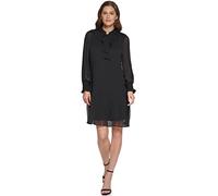 DKNY Women's Long Sleeve Tie Neck Pleated Shift Dress, Black, 16