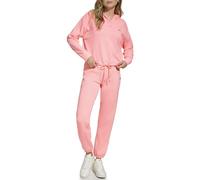 DKNY Women's Metallic Bubble Logo Button Front Hoodie with Drawcord, Atomic Pink, Medium, Atomic Pink, M