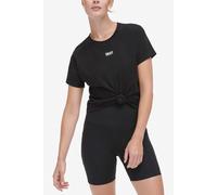 DKNY Women's Metallic Bubble Logo Knot Front Tee Blk in Black | Size: Small DKNY Black S