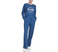 DKNY Women's Metallic Bubble Logo Wide Leg Track Pant with Pockets, Poseidon, XL