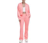 DKNY Women's Metallic Bubble Logo Wide Leg Track Trousers with Pockets, Atomic Pink, X-Small, Atomic Pink, XS