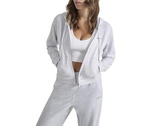 DKNY Women's Mini Stud Logo Full Zip Hoodie Jacket, Optic Heather, M