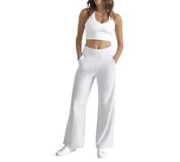 DKNY Women's Mini Stud Logo Wide Leg with Pockets Pants, Optic HTHR, L