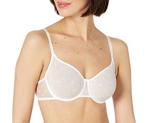 DKNY Women's Monogram Mesh Unlined Demi Bra, Opaque, Poplin White, 36A