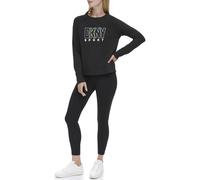 DKNY Women's Multi Outline Logo Pullover Sweatshirt, Black Tulip, S