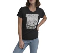 DKNY Women's New York Snow Photo Real Logo Crew Neck Tee T-Shirt, Black, M