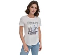 DKNY Women's New York Snow Photo Real Logo Crew Neck Tee T-Shirt, Ivory, S
