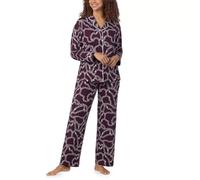 DKNY Women's Notch Collar Long Sleeve Pyjama Set - Soft Sleepwear with Classic Design (UK, Alpha, S, Regular, Regular, Burgundy)