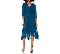 DKNY Women's Pleated Faux Wrap Dress, Deep Ocean, 8