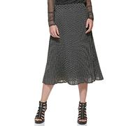 DKNY Women's Printed Pull-On Pleated Skirt, Black/Ivory, S