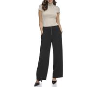 DKNY Women's Pull On Wide Leg Twill Trousers Casual Pants, Black,