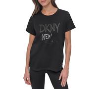 DKNY Women's Rhinestone Graffiti Short Sleeve Relaxed Fit Crew Neck Tee T-Shirt, Black, S